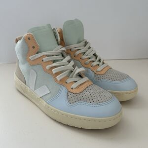Veja V-15 Leather And Suede Sneaker Womens 8 Jade White Multico High Top Shoes